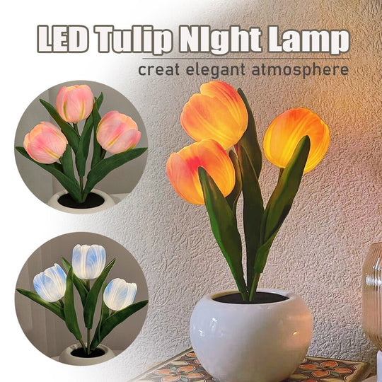 LED Tulip Night Light Simulation Flower Table Lamp Home Room Decoration Atmosphere Lamp Romantic Potted Gift For Office LED Lights