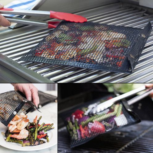 Grill Mesh Bag Non-stick Grid Mat BBQ Grill Bag Vegetable Grill High Temperature Resistant Reusable Grill Mat