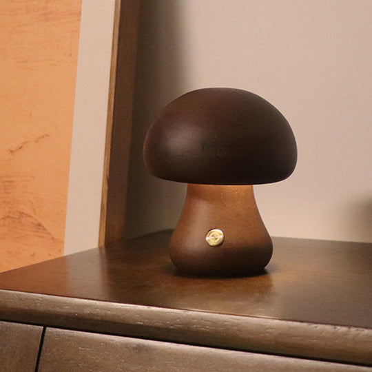 INS Wooden Cute Mushroom LED Night Light With Touch Switch Bedside Table Lamp For Bedroom Childrens Room Sleeping Night Lamps Home Decor