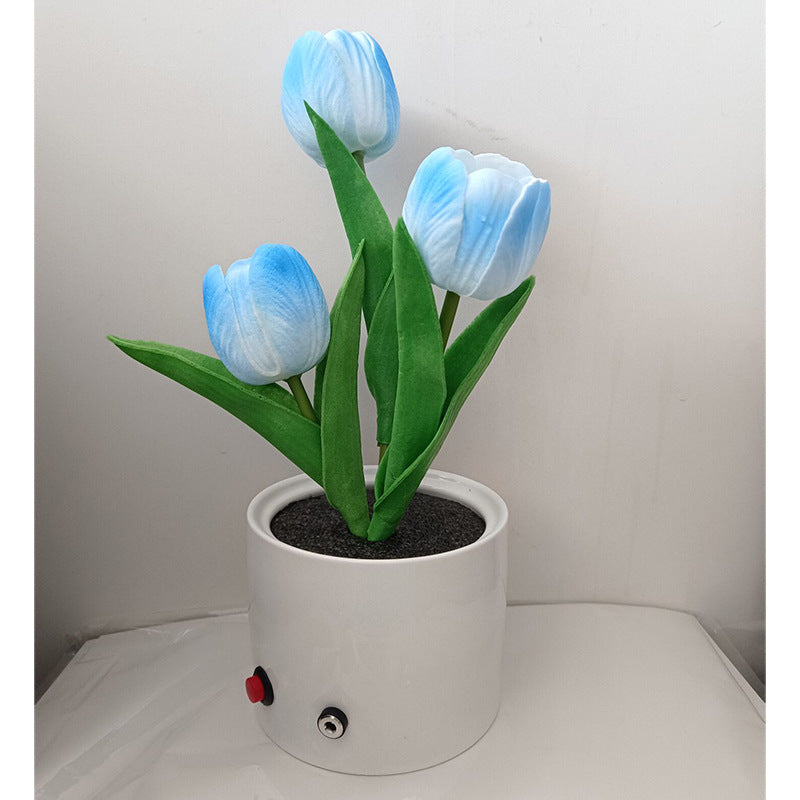 LED Tulip Night Light Simulation Flower Table Lamp Home Room Decoration Atmosphere Lamp Romantic Potted Gift For Office LED Lights