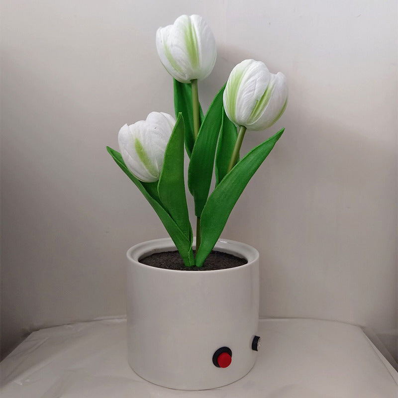 LED Tulip Night Light Simulation Flower Table Lamp Home Room Decoration Atmosphere Lamp Romantic Potted Gift For Office LED Lights