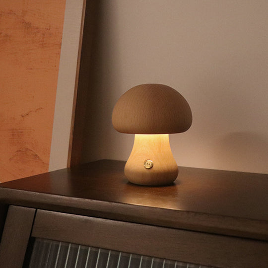 INS Wooden Cute Mushroom LED Night Light With Touch Switch Bedside Table Lamp For Bedroom Childrens Room Sleeping Night Lamps Home Decor