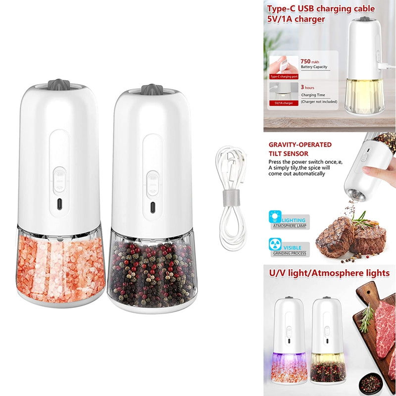 Gravity Pepper Mills Electric Salt And Pepper Grinder Adjustable Coarseness With LED Light Kitchen Gadgets