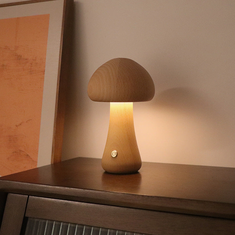 INS Wooden Cute Mushroom LED Night Light With Touch Switch Bedside Table Lamp For Bedroom Childrens Room Sleeping Night Lamps Home Decor