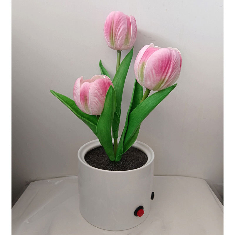 LED Tulip Night Light Simulation Flower Table Lamp Home Room Decoration Atmosphere Lamp Romantic Potted Gift For Office LED Lights